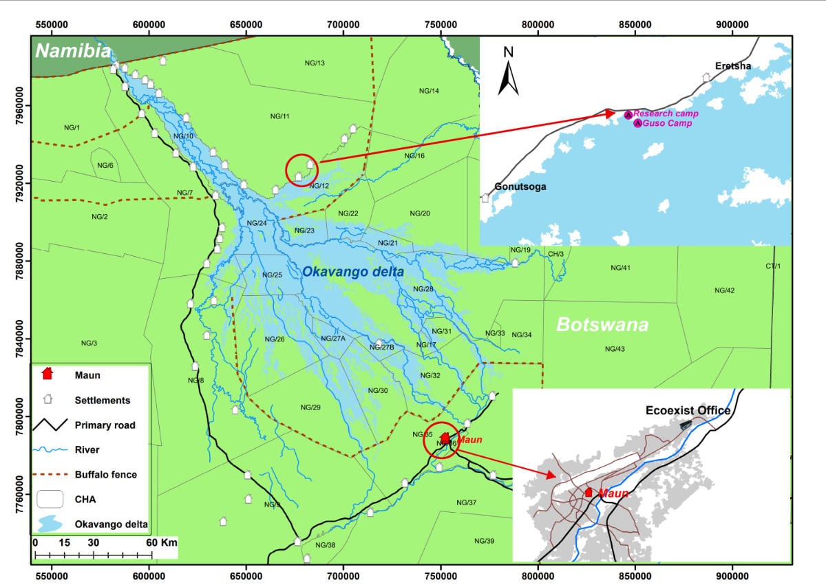 Map of fencing across the Okavango Panhandle